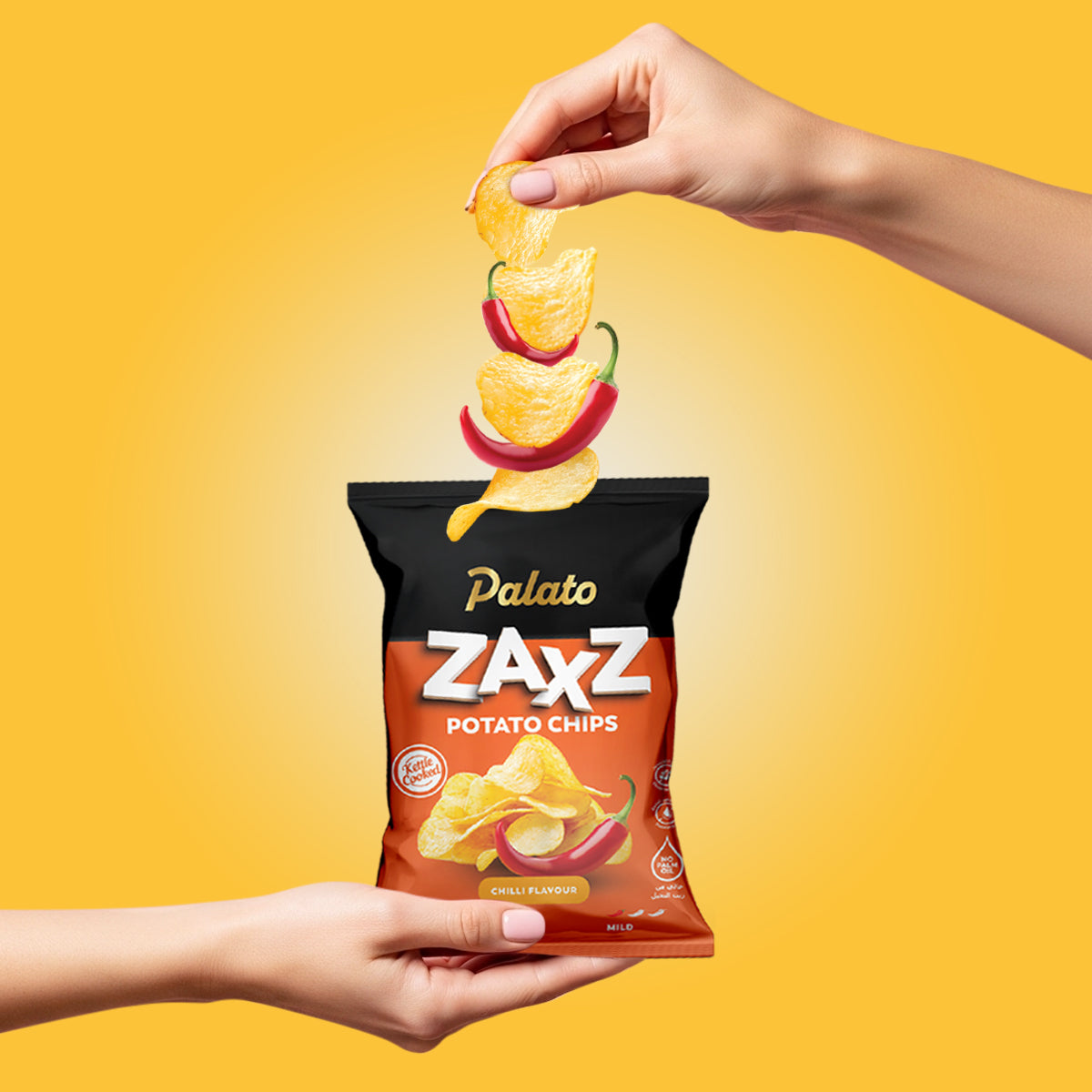 Zaxz No Palm Oil Kettle Cooked Potato Chips-Mild Chilli Flavor 100g