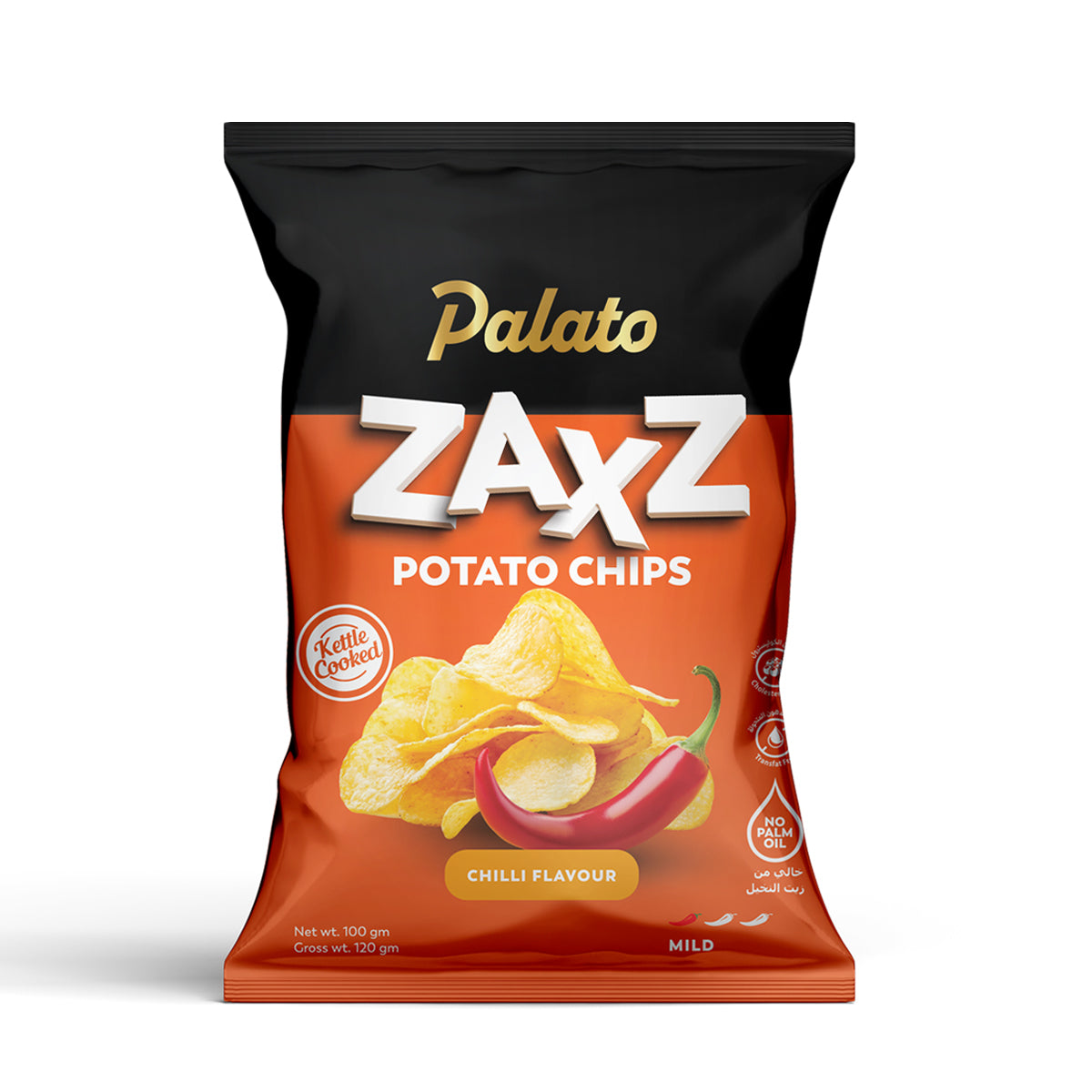 Zaxz No Palm Oil Kettle Cooked Potato Chips-Mild Chilli Flavor 100g